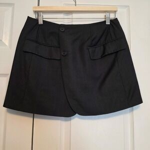 Havre Studio Micro Check Asymmetrical Wrap Mini Skirt Dark Grey Black Size Small